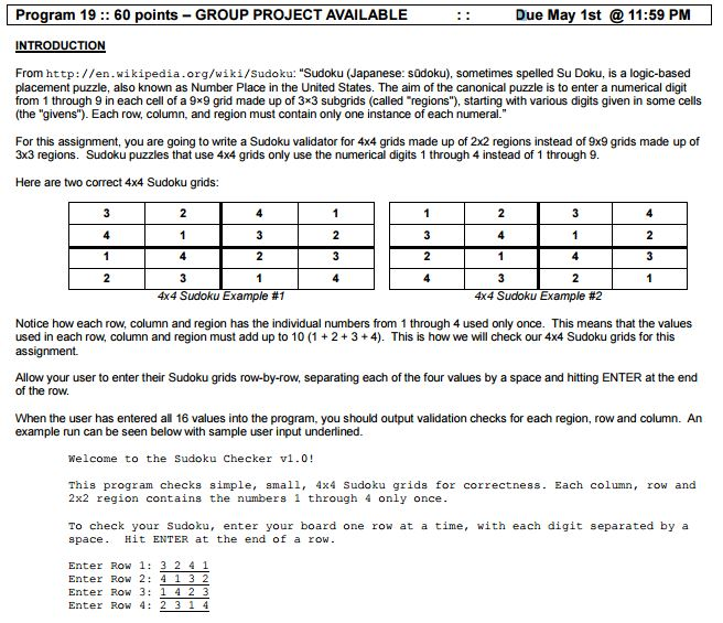 Please do this in java !!!! Program 19 60 points -GROUP
