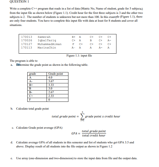  QUESTION 1 Write a complete C++ program that reads in a