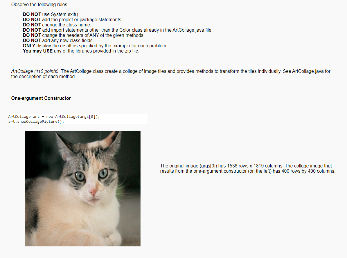  ArtCollage.java import java.awt.Color; public class ArtCollage { // The orginal picture