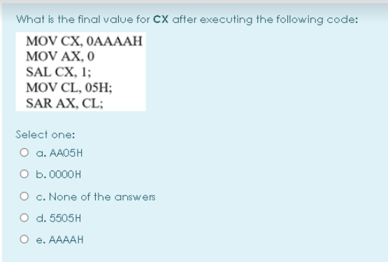  What is the final value for CX after executing the following