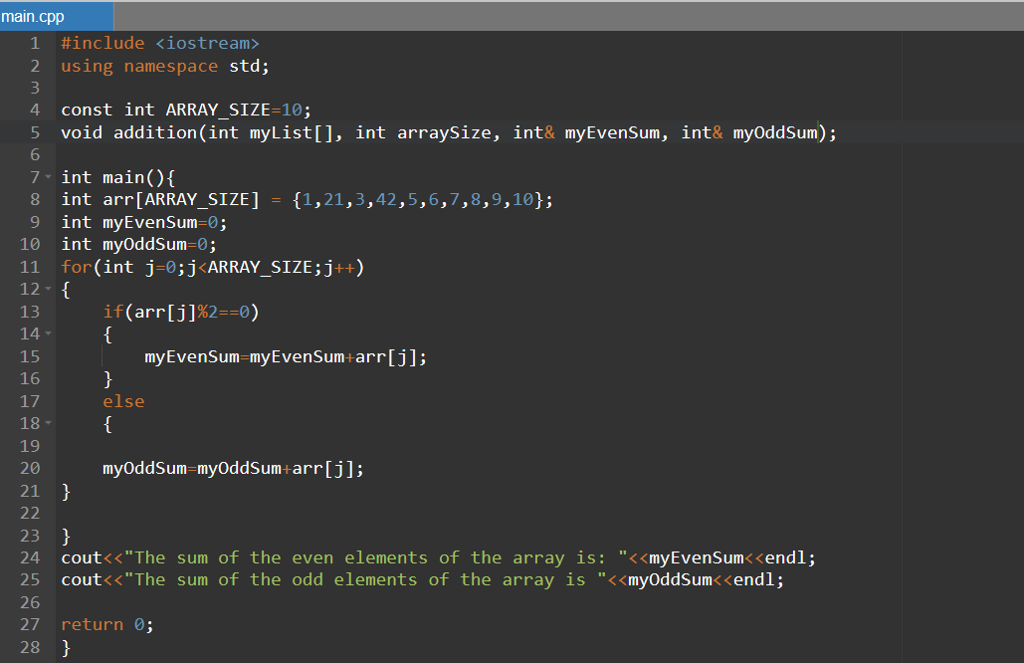 numbers and odd numbers for a given array using pass by reference.