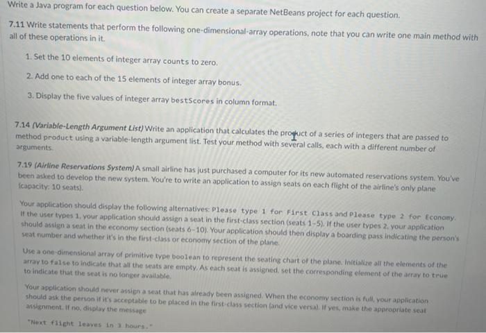  Write a Java program for each question below. You can create