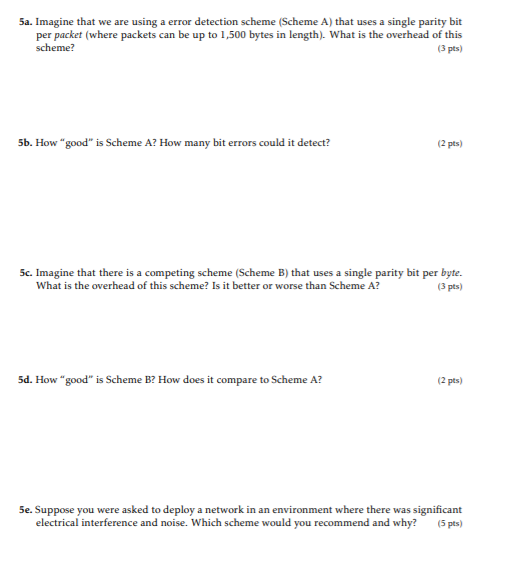  5a. Imagine that we are using a error detection scheme (Scheme