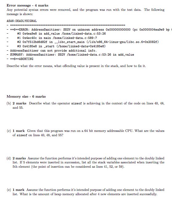  Error message - 4 marks Any potential syntax errors were removed,