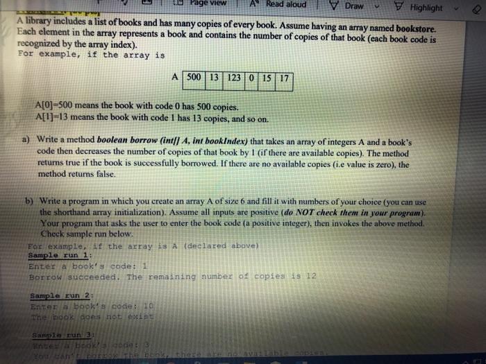 java A Read aloud Highlight Page View V Draw A library includes