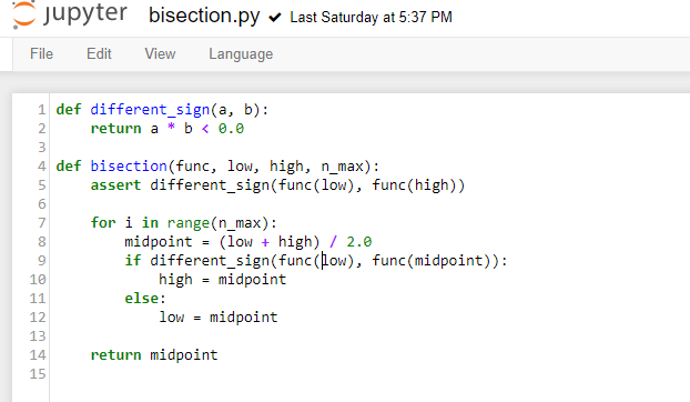 Consider the function f(x) = 1/4 - sin(4x)/x. Given a function bisection,