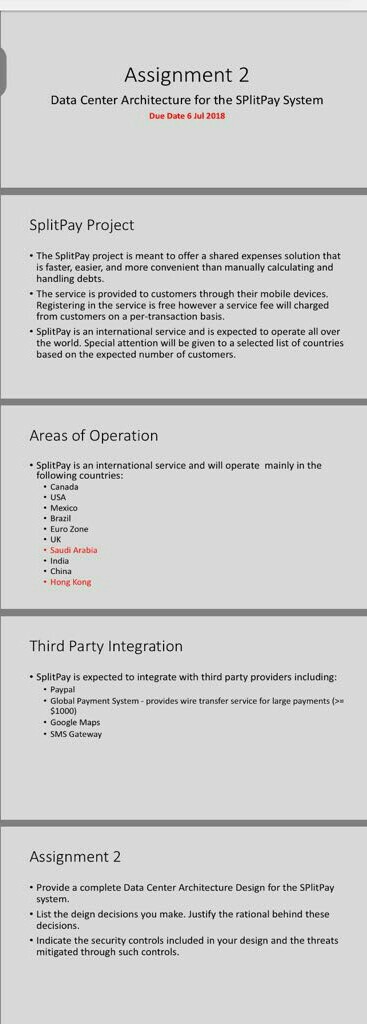  Assignment 2 Data Center Architecture for the SPlitPay System Due Date