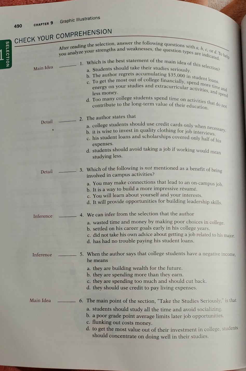  Graphic Illustrations 490 CHAPTER 9 CHECK YOUR COMPREHENSION SELECTION Main Iden