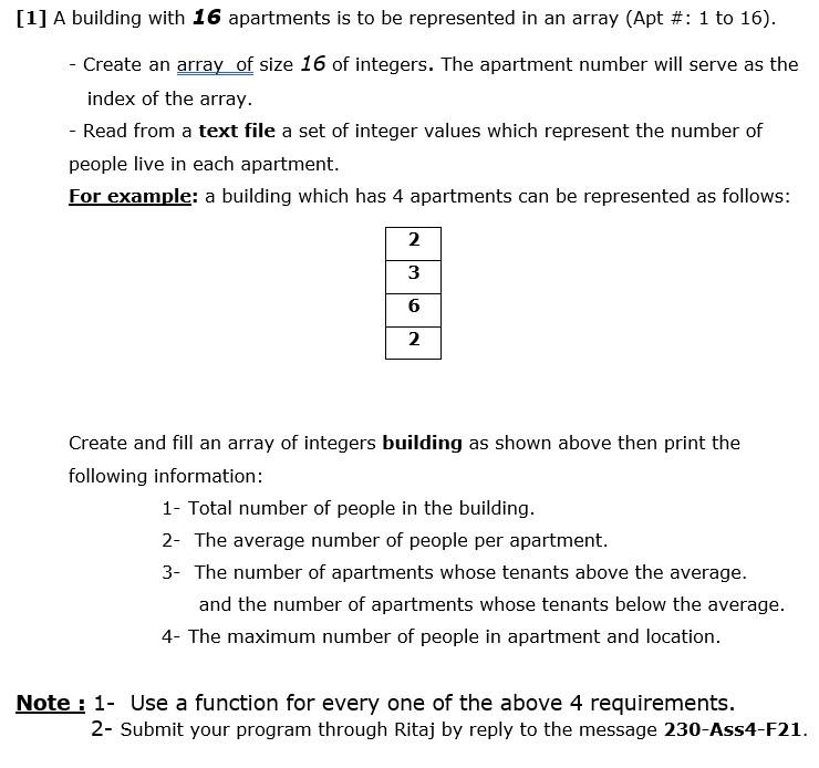  The Answer should be in C Programming language. [1] A building