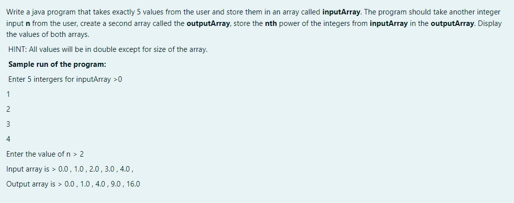 urgent answer fast Write a java program that takes exactly 5 values
