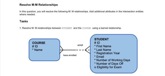  Resolve M:M Relationships In this question, you will resolve the following