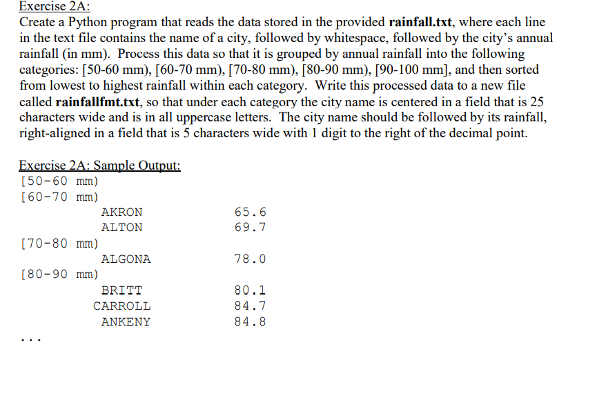  Exercise 2A: Create a Python program that reads the data stored