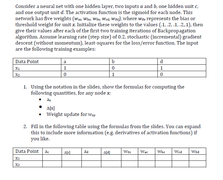  Consider a neural net with one hidden layer, two inputs a