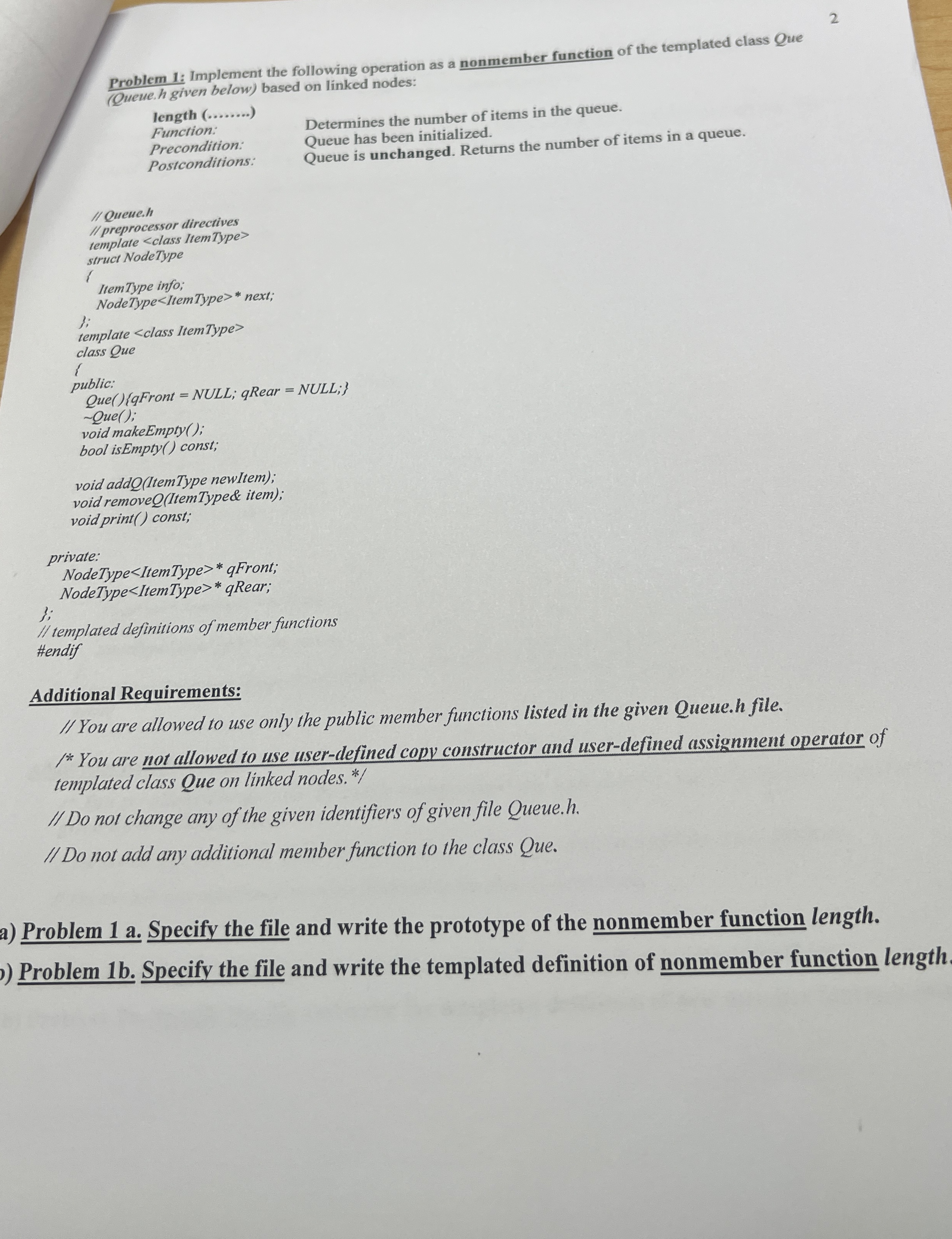  2 Problem 1: Implement the following operation as a nonmember function