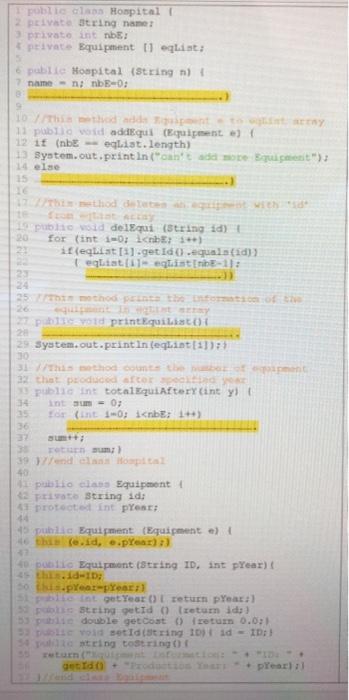 method is : (this method deletes an equipment from eqList array) eqList[---nbs]