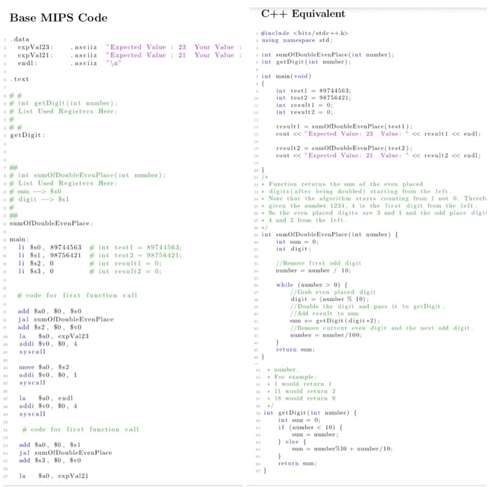  Convent the c++ code into IMPS assembly. Base MIPS code and