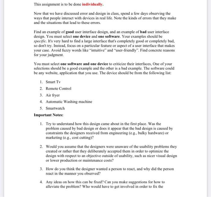  This assignment is to be done individually. Now that we have