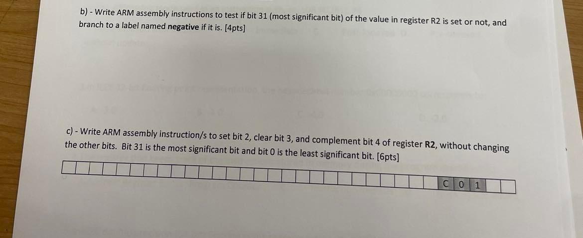 b) - Write ARM assembly instructions to test if bit 31