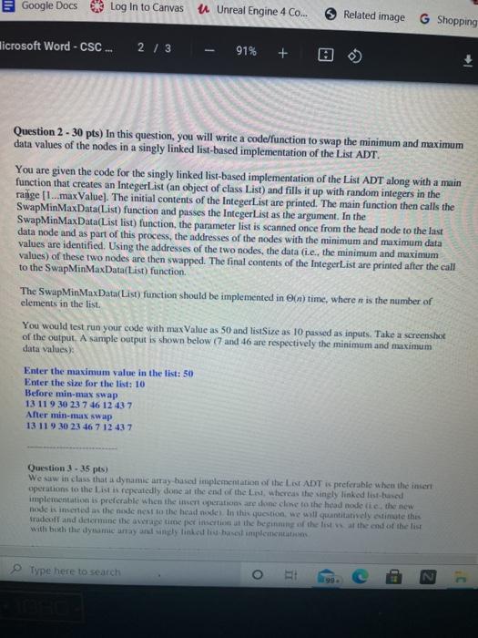 fix my swap minmaxdata function please! Google Docs Log in to Canvas