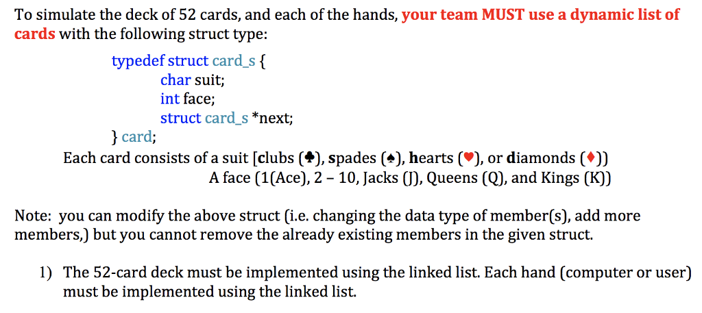 card_s* CreateDeck(); struct card_s* ShuffleCard(struct card_s* deck); void Deal(struct card_s** deck, struct