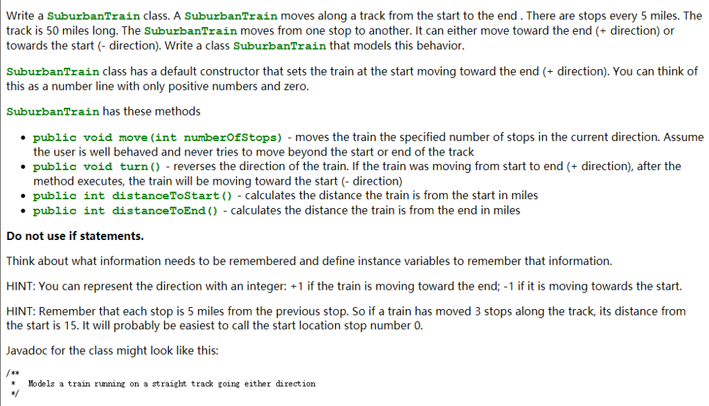 Java problem thank you! Use the following file: SuburbanTrainTester.java public class SuburbanTrainTester