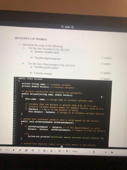  oop in java Q 100% QUESTION 1 (15 MARKS) 1. Determine