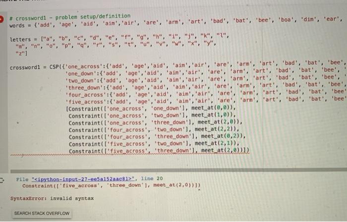  fix my invaid syntax error # crossword1 - problem setup/definition words