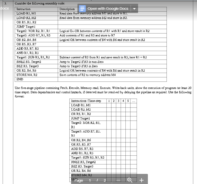  3. docx Consider the following assembly code: Instruction Description Open with