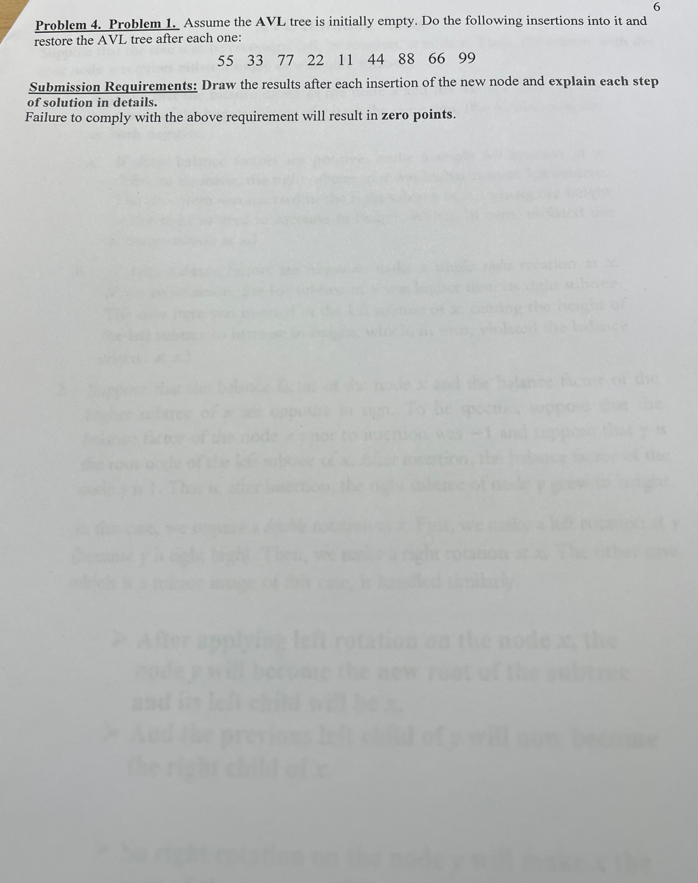  6 Problem 4. Problem 1. Assume the AVL tree is initially