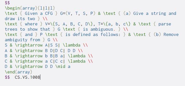  $$ \begin{array}{111|1} \text { Given a CFG } G=(V, T, S,