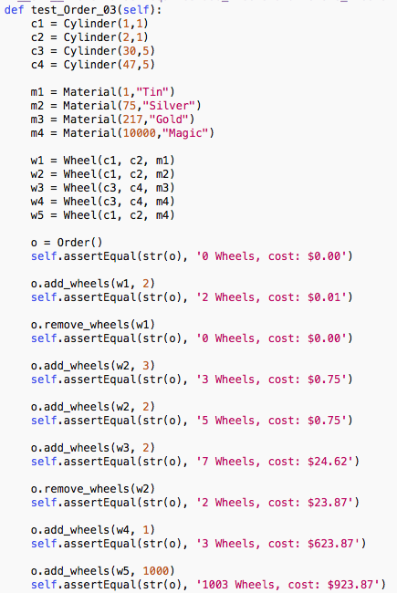 Python Code Help Debug Please Code: class Order: def __init__(self): self.wheels= {}