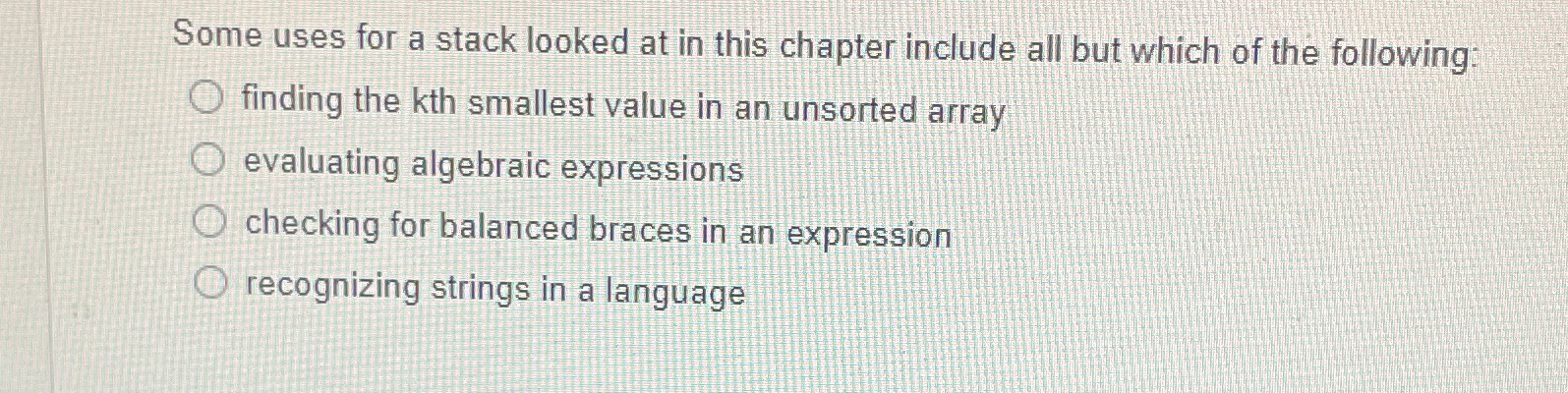  Some uses for a stack looked at in this chapter include