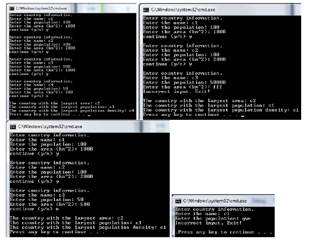 a loop in which the user is prompted to enter country information.