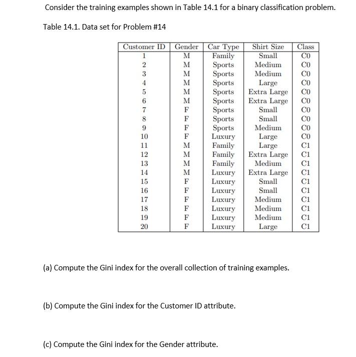  Consider the training examples shown in Table 14.1 for a binary