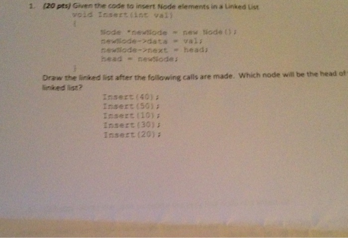  Given the code of insert Node elements in a Linked List