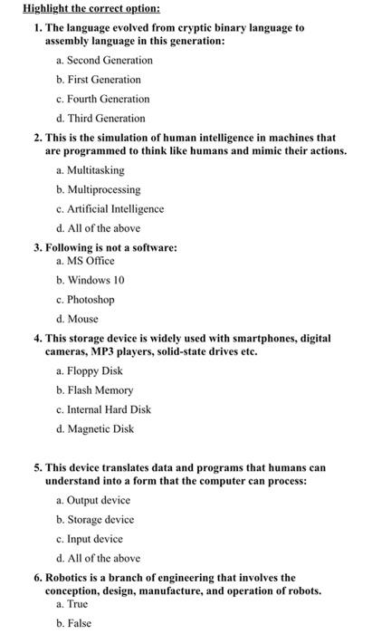 please answeri will give u like and 5 star Highlight the correct