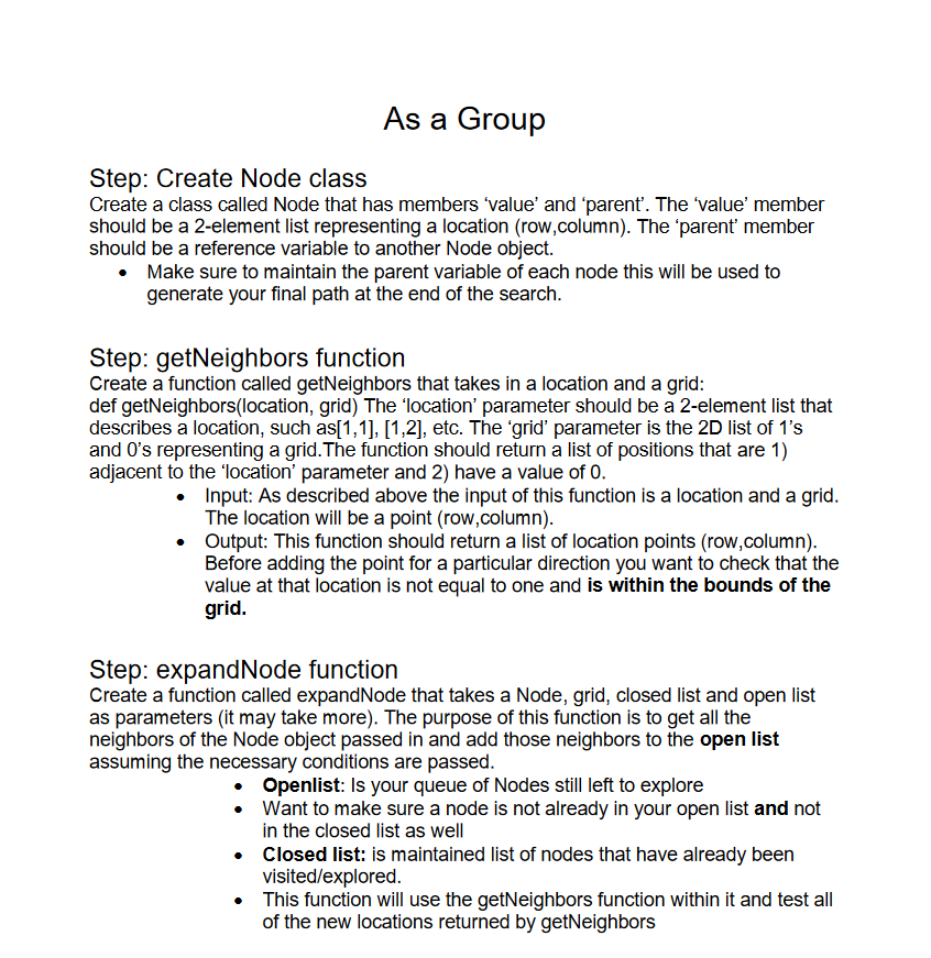 Please show work in python code. As a Group Step: Create
