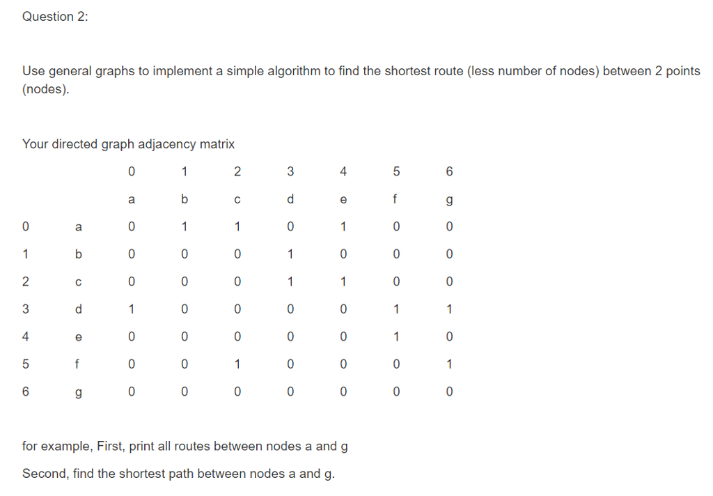 C++ graph question Question 2 Use general graphs to implement a simple