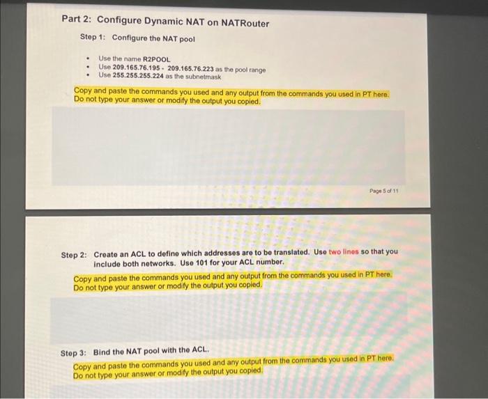 for PC1, PC2, L1 and L2 on the NATRouter Part 4: Configure