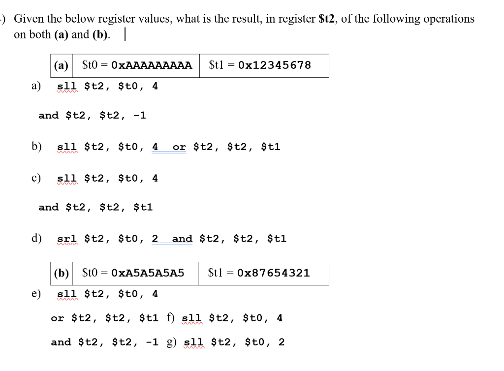 CS Organization Help ) Given the below register values, what is the