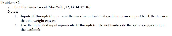 Figure P36a, six wires support three beams. Wires 1 and 2 can