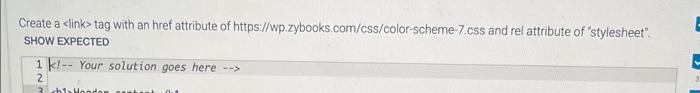  Create a clink> tag with an href attribute of https://wp.zybooks.com/css/color-scheme-7.css and