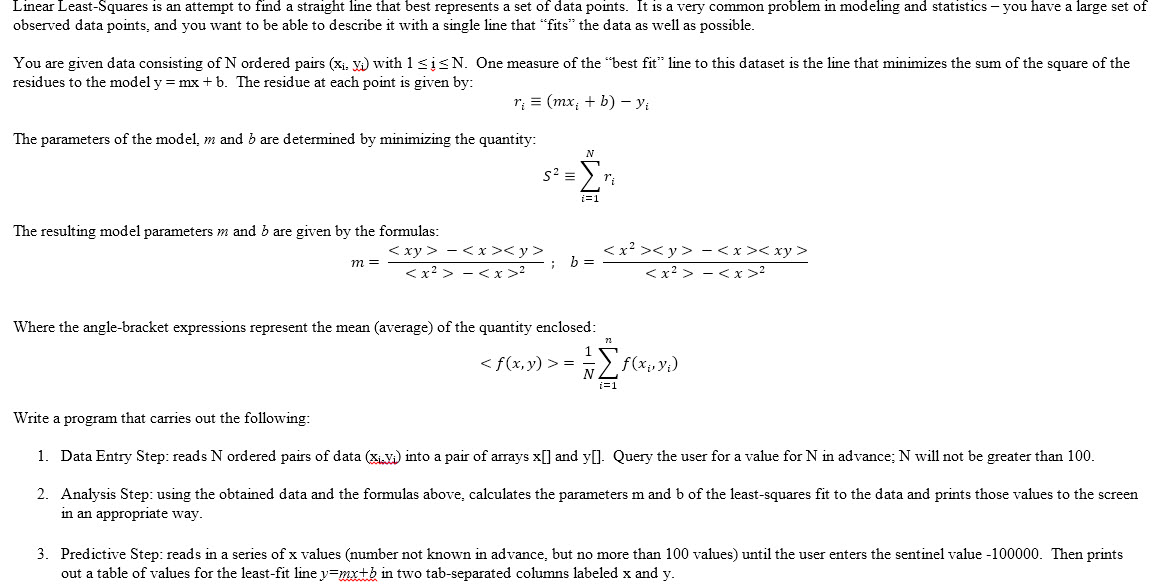 I need help making a C program that uses Linear Least-Squares Fit