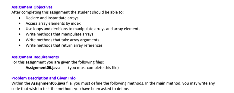 undefined Assignment Objectives After completing this assignment the student should be able
