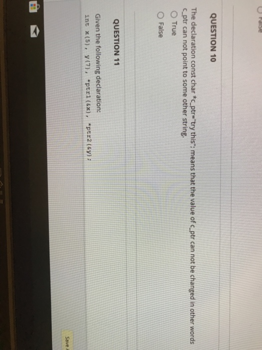  Multiple choices QUESTION 10 The declaration const char tc.ptr'try this: means