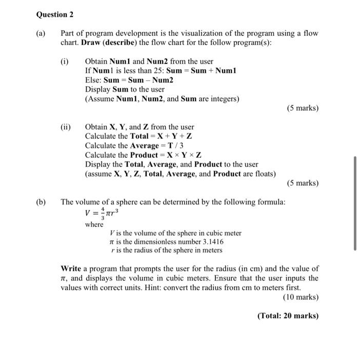  Question 2 (a) Part of program development is the visualization of