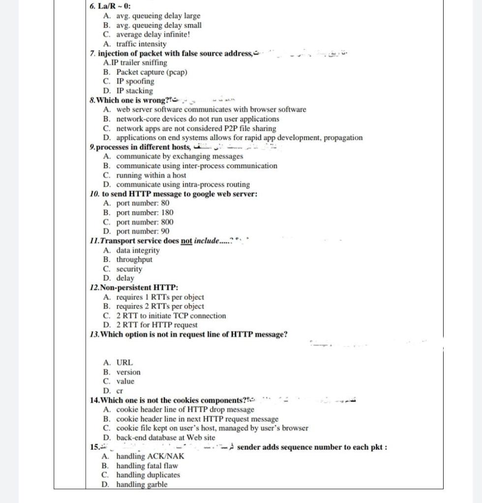  6. La/R - 0: A. avg, queueing delay large B. avg.