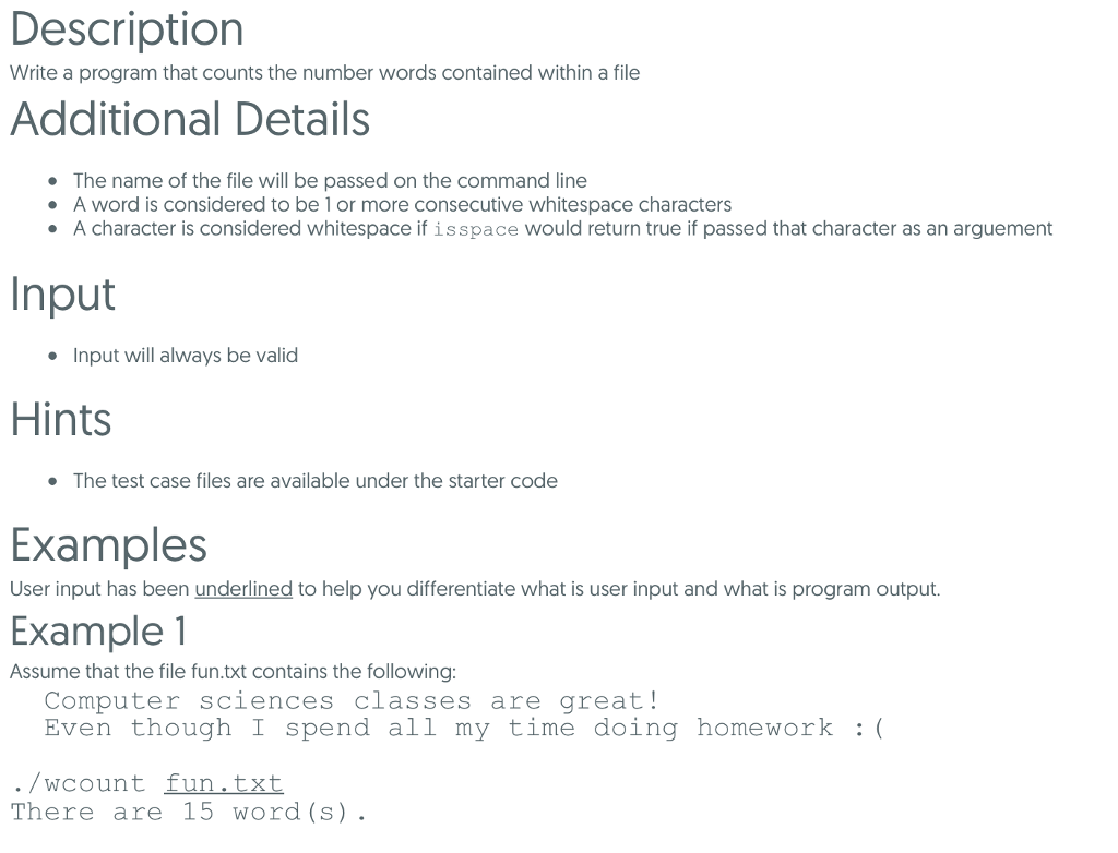 C Programming Description Write a program that counts the number words contained
