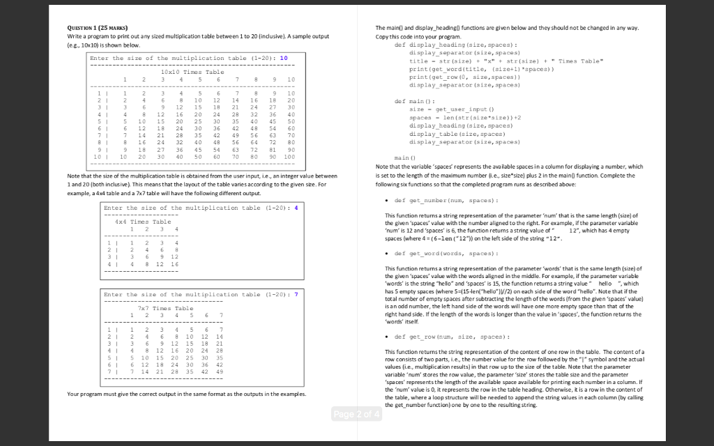  QUESTION 1 (25 MARKS) Write a program to print out any
