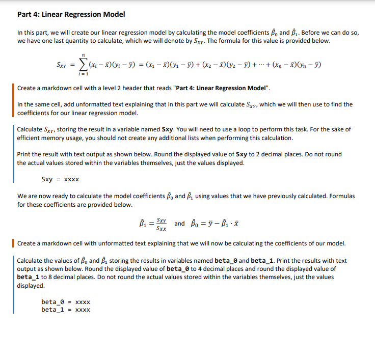  Part 4: Linear Regression Model In this part, we will create